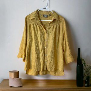 Naturals d&co. Shirt Linen Blend Embroidery Women's Yellow XL Linen